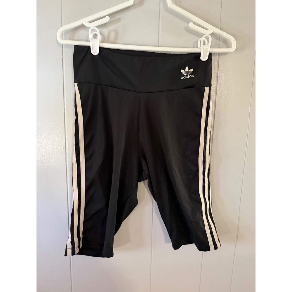 Adidas Originals Biker Shorts Womens Small Black 3-Stripe High Waisted Athletic